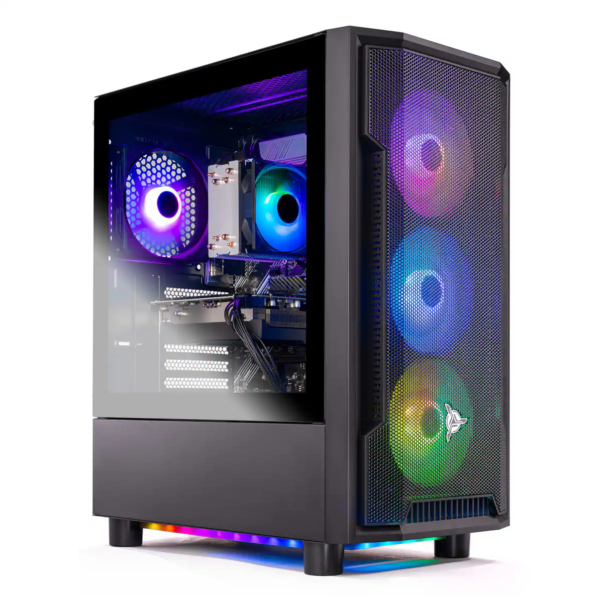 Front. Skytech Gaming - Skytech SHADOW4 - AMD Ryzen 7 7700, AMD Radeon RX 9060XT 16GB, 32GB 5200 MHz DDR5 RAM, 650W GOLD PSU - Black.