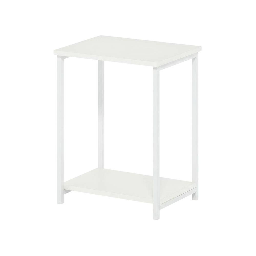 Front. FurniFact - White metal frame end table with modern design and sturdy construction - White/White.