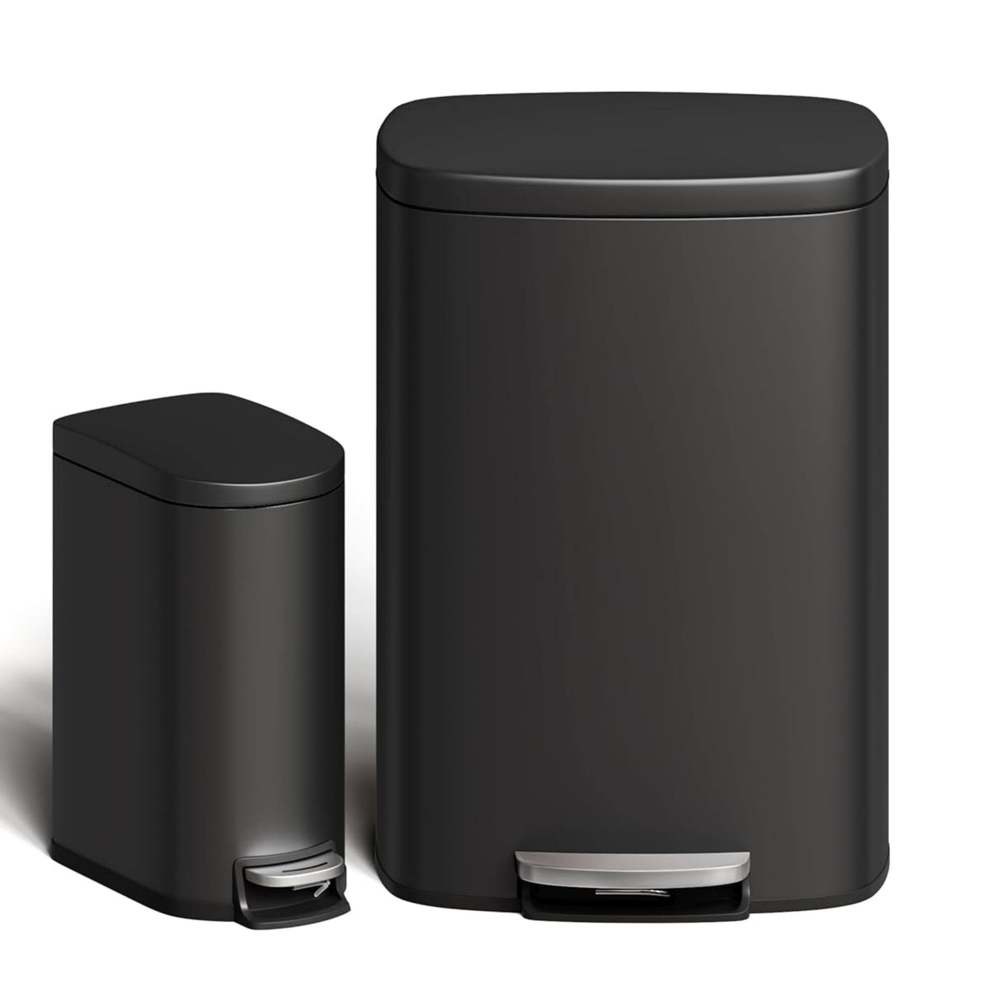Front. Homhougo - Step-on Trash Bin Set 2 Pack, 13.2 Gallon & 2.6 Gallon, Black Color - Black.