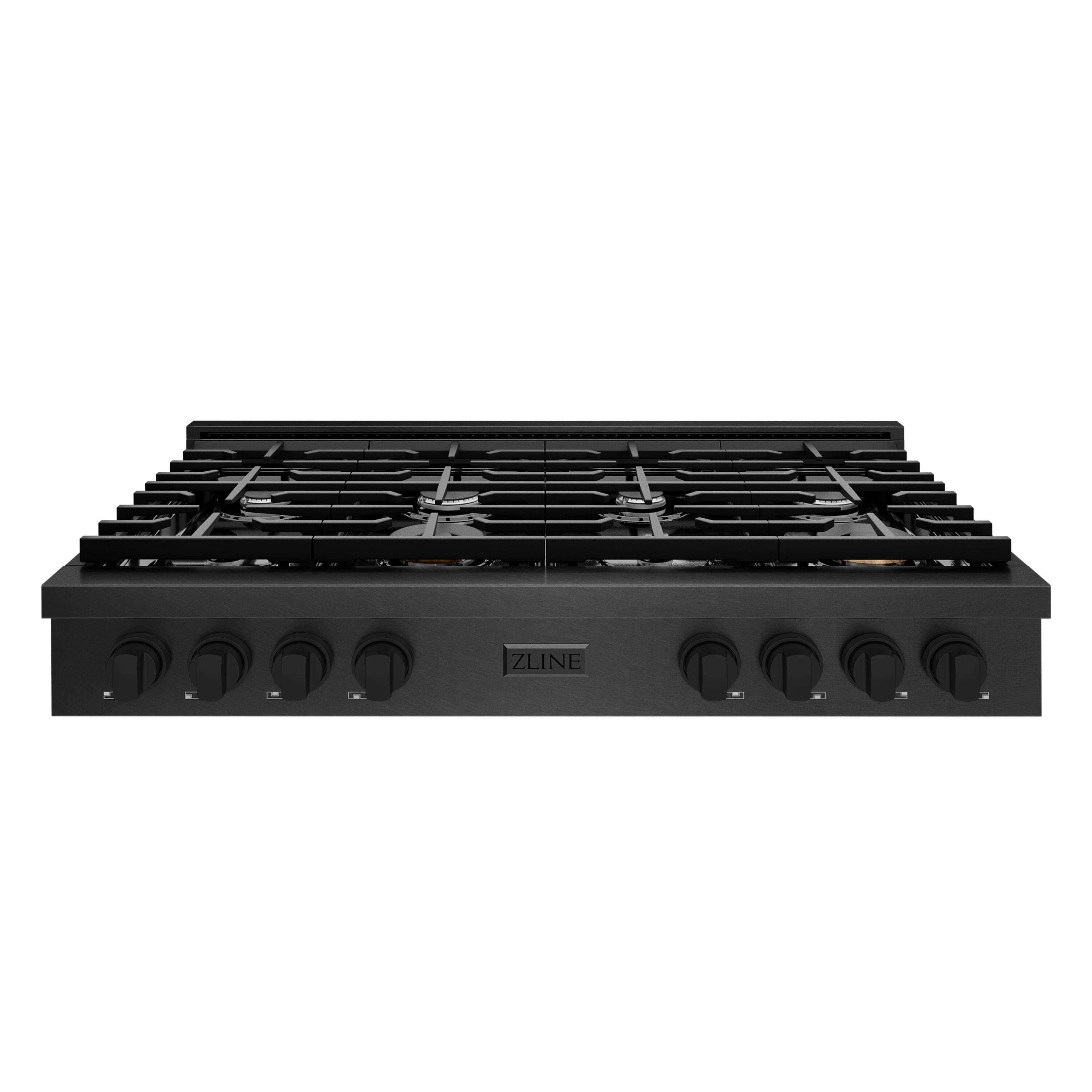 ZLINE - 48 in. Paramount Gas Rangetop with 8 Burners and Porcelain Cooktop in Black Satin Steel (SRTBS-48) - Black Satin Stainless Steel