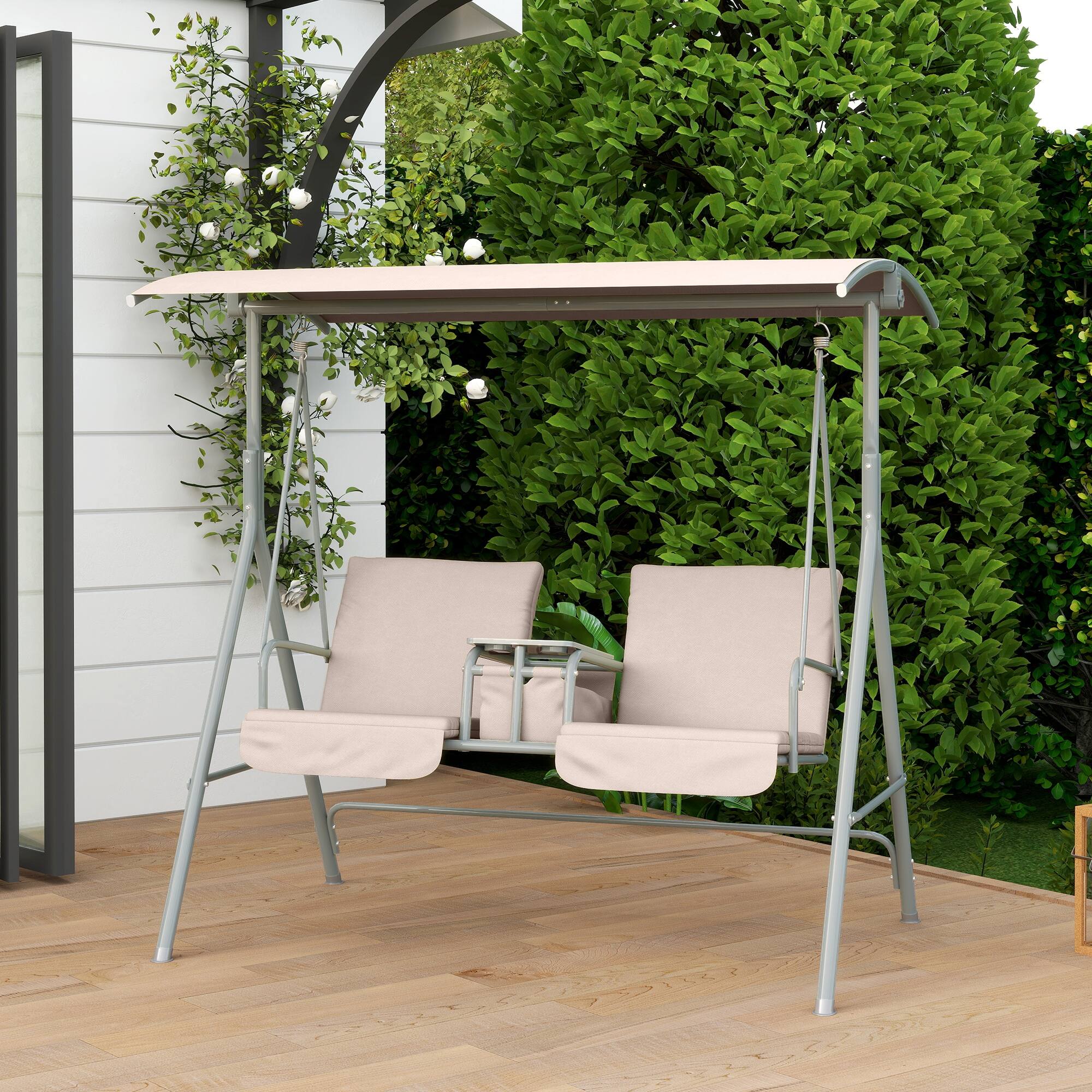 Alt View 5. Outsunny - Outsunny 2 Person Porch Swing with Stand Outdoor Swing with Canopy.