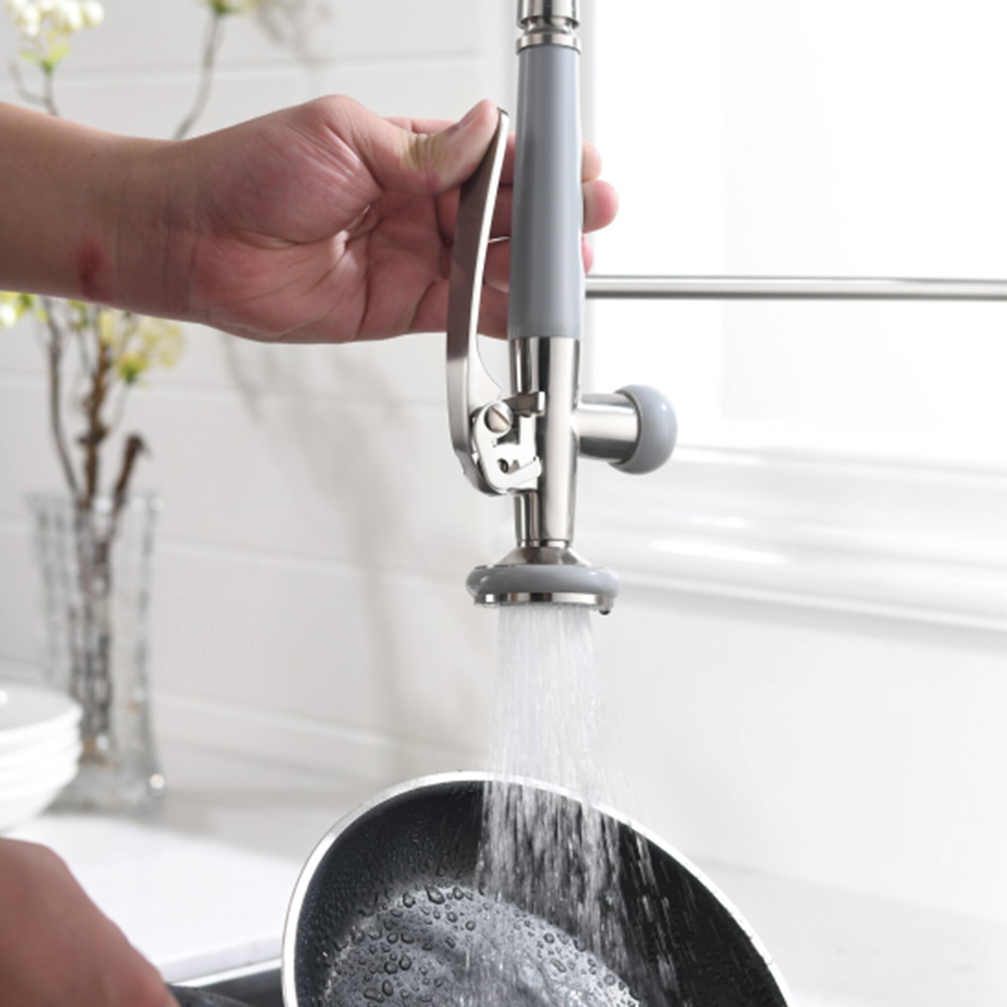 Back. Siljoy - Commercial Kitchen Faucet Pull Down Sprayer Brushed Nickel,Single Handle Kitchen Sink Faucet - Brushed Nickel.