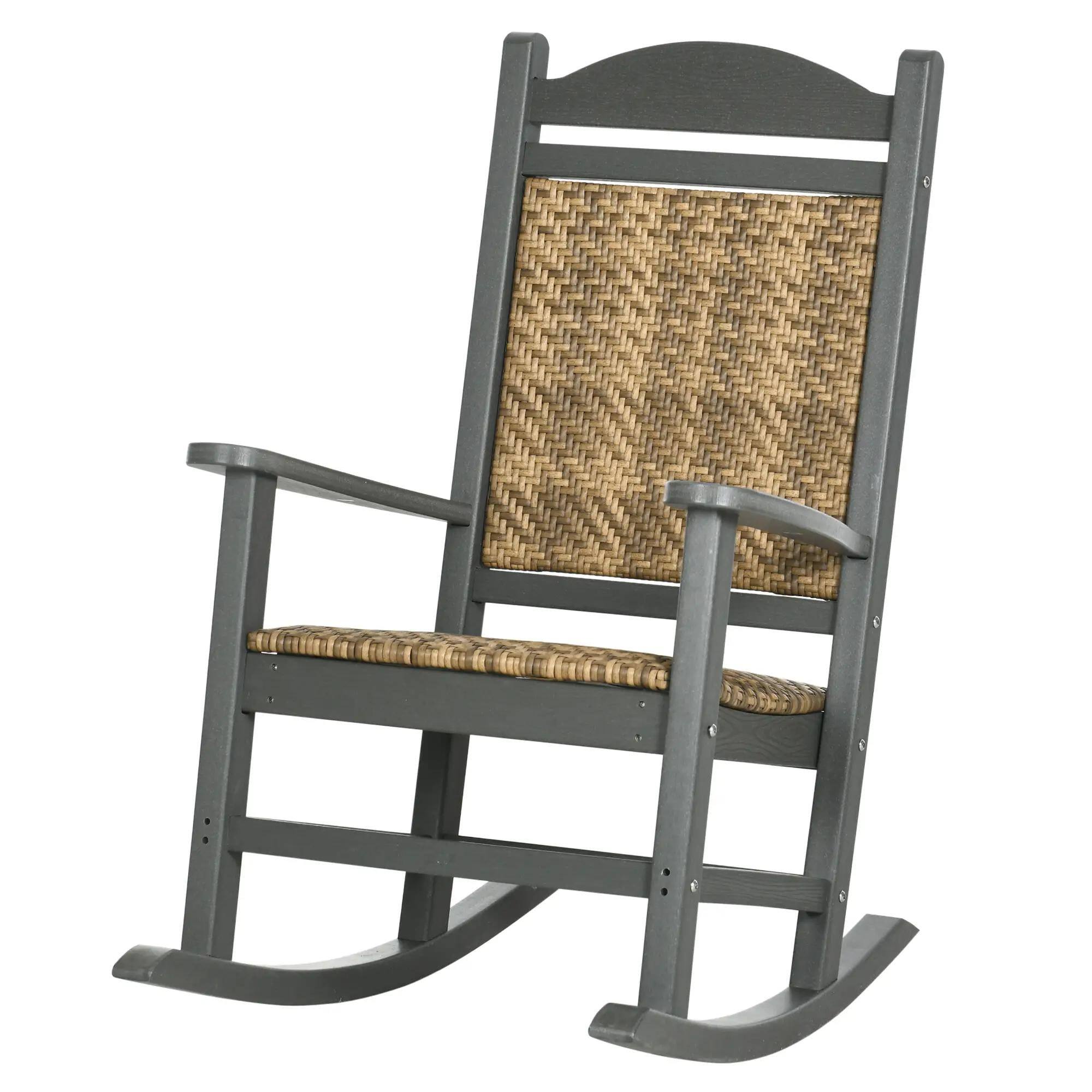 Angle. Resenkos - Resenkos Wicker Rocker, Comfortable Padded Seat, Ventilated Back, Durable HDPE Frame, PE Rattan, Dark Gray - Dark Gray.