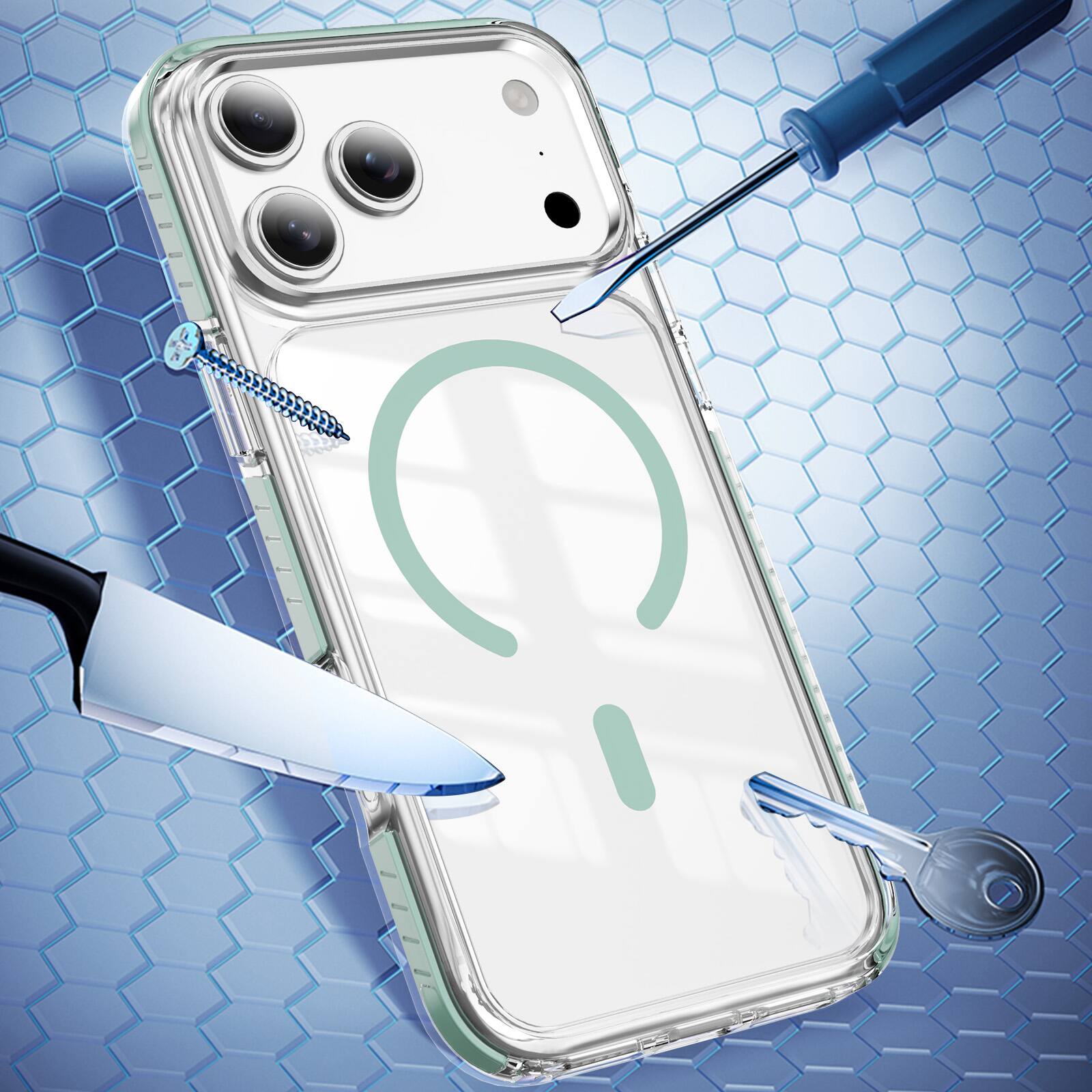 Alt View 2. UUCOVER - Magnetic Clear Case for Apple iPhone 17 Pro Max, Compatible with MagSafe, Anti-slip Bumper Anti-Scratch Phone Back Cover - Mint.