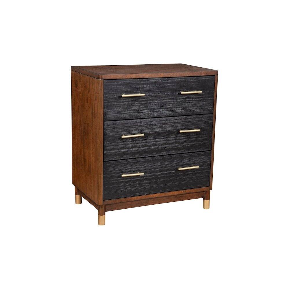 Angle. Alpine Furniture - Belham 3 Drawer Small Chest - Two Tone - Dark Walnut & Black.