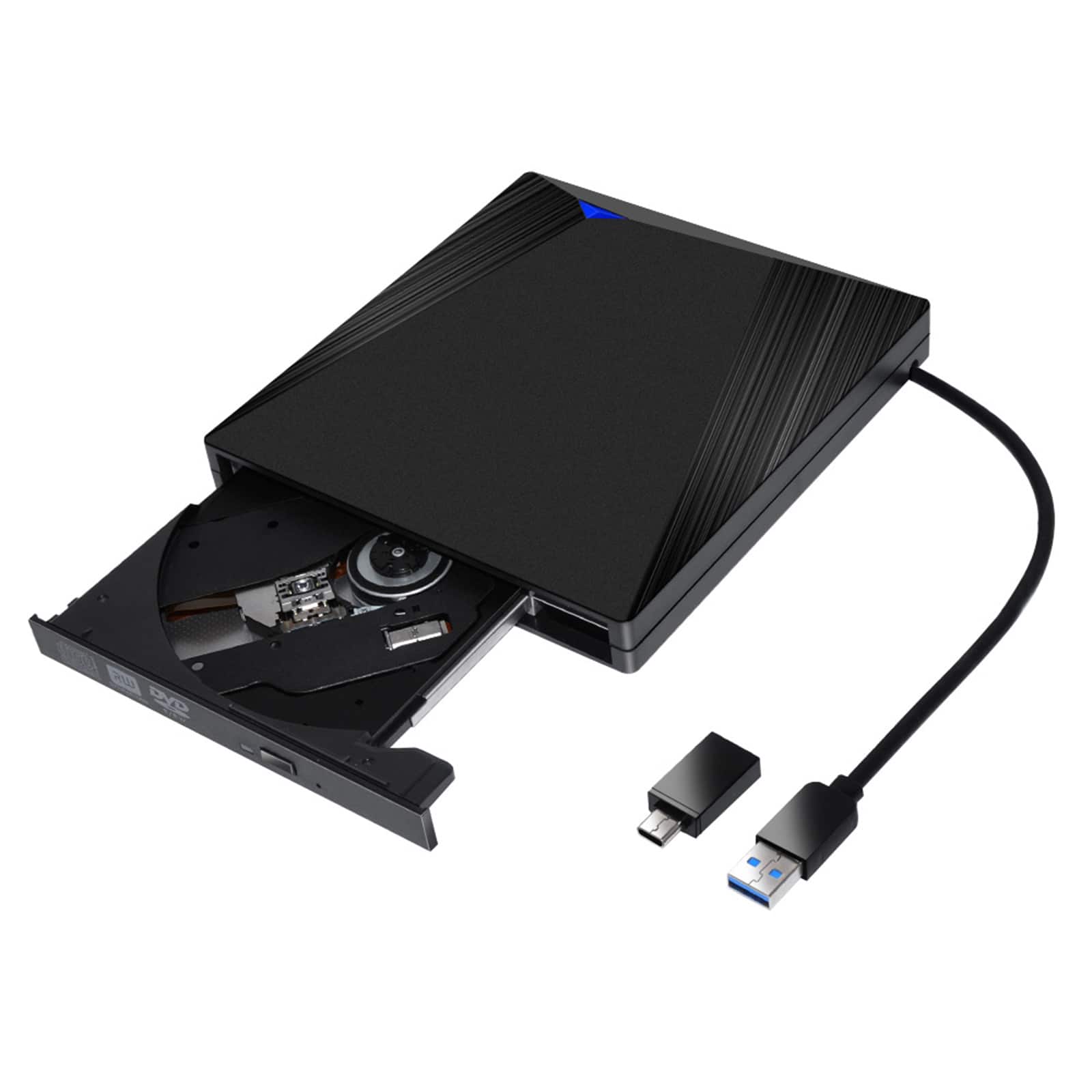 Topteng - Type-C & USB 3.0 External DVD Drive - Slim Portable CD/DVD Burner, Plug & Play for Mac & Windows Laptop/PC - Black