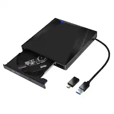 Front. Topteng - Type-C & USB 3.0 External DVD Drive - Slim Portable CD/DVD Burner, Plug & Play for Mac & Windows Laptop/PC - Black.
