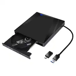 Topteng - Type-C & USB 3.0 External DVD Drive - Slim Portable CD/DVD Burner, Plug & Play for Mac & Windows Laptop/PC - Black