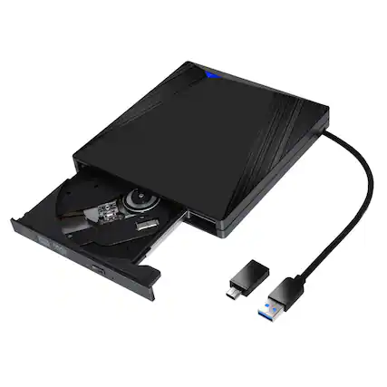 Front. Topteng - Type-C & USB 3.0 External DVD Drive - Slim Portable CD/DVD Burner, Plug & Play for Mac & Windows Laptop/PC - Black.