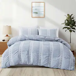 Peace Nest - Textured Geometric Duvet Cover Set with Pillowcases for All Season, Full/Queen - Blue