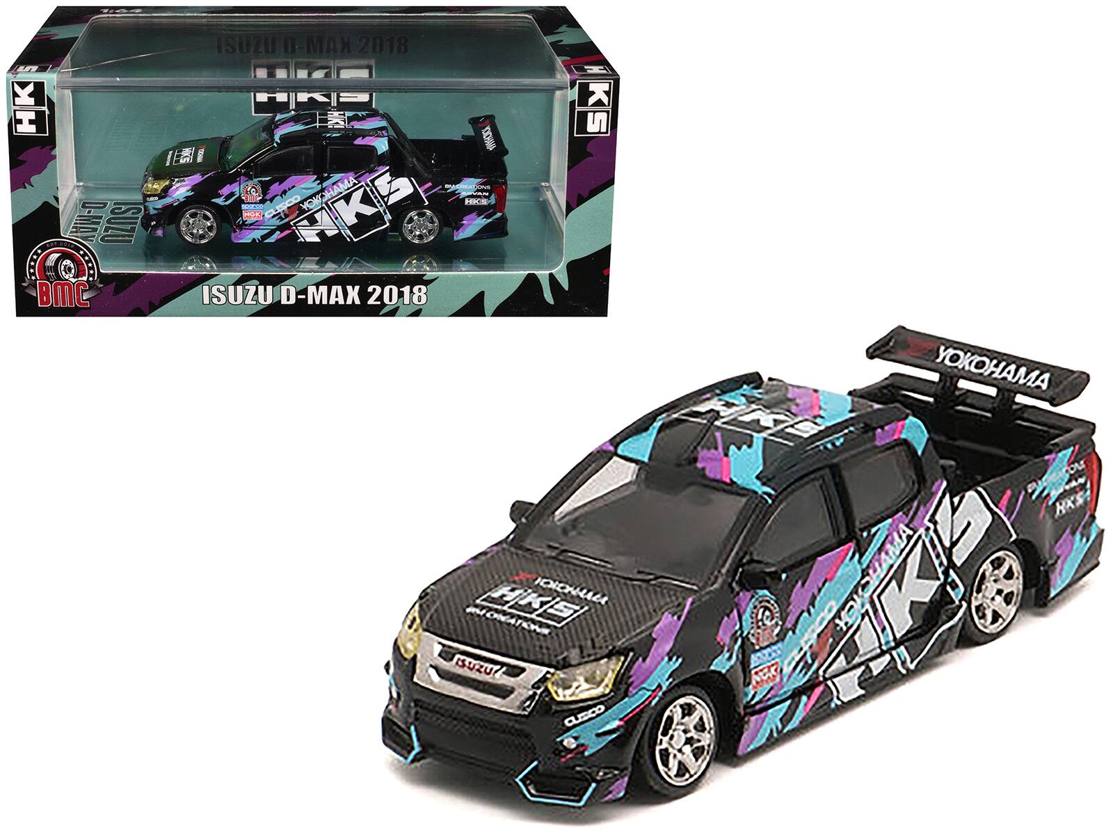 Isuzu D-Max Lowrider Pickup RHD "HKS" w/ Graphics "Thailand Diecast Expo 2025" 1/64 Diecast BM Creations - Black