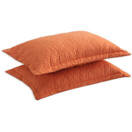 MarCielo - 2-Pack Embroidered Solid Color Pillow Shams Polyester - Dusty Orange