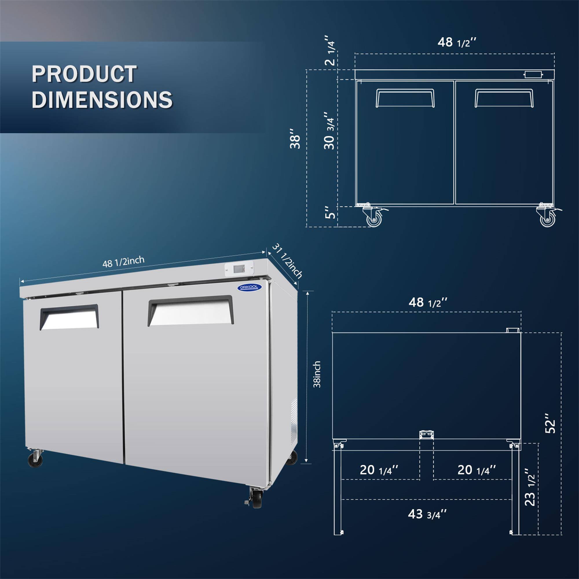 PRODUCT DIMENSIONS

- 48 1/2"
- 38"
- 30 3/4"
- 5"
- 31 1/2"
- 2 1/4"
- 48 1/2"
- 38"
- 52"
- 20 1/4"
- 43 3/4"
- 20 1/4"
- 23 1/2"