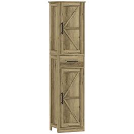 Homcom - Narrow Bathroom Storage Cabinet, 67" Tall Farmhouse Cabinet with Drawer, Barn Doors and Adjustable Shelves - Distressed Gray