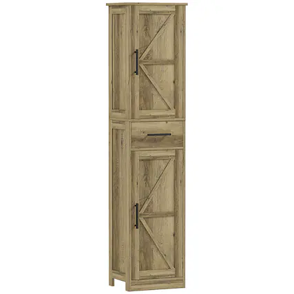 Front. Homcom - Narrow Bathroom Storage Cabinet, 67" Tall Farmhouse Cabinet with Drawer, Barn Doors and Adjustable Shelves - Distressed Gray.