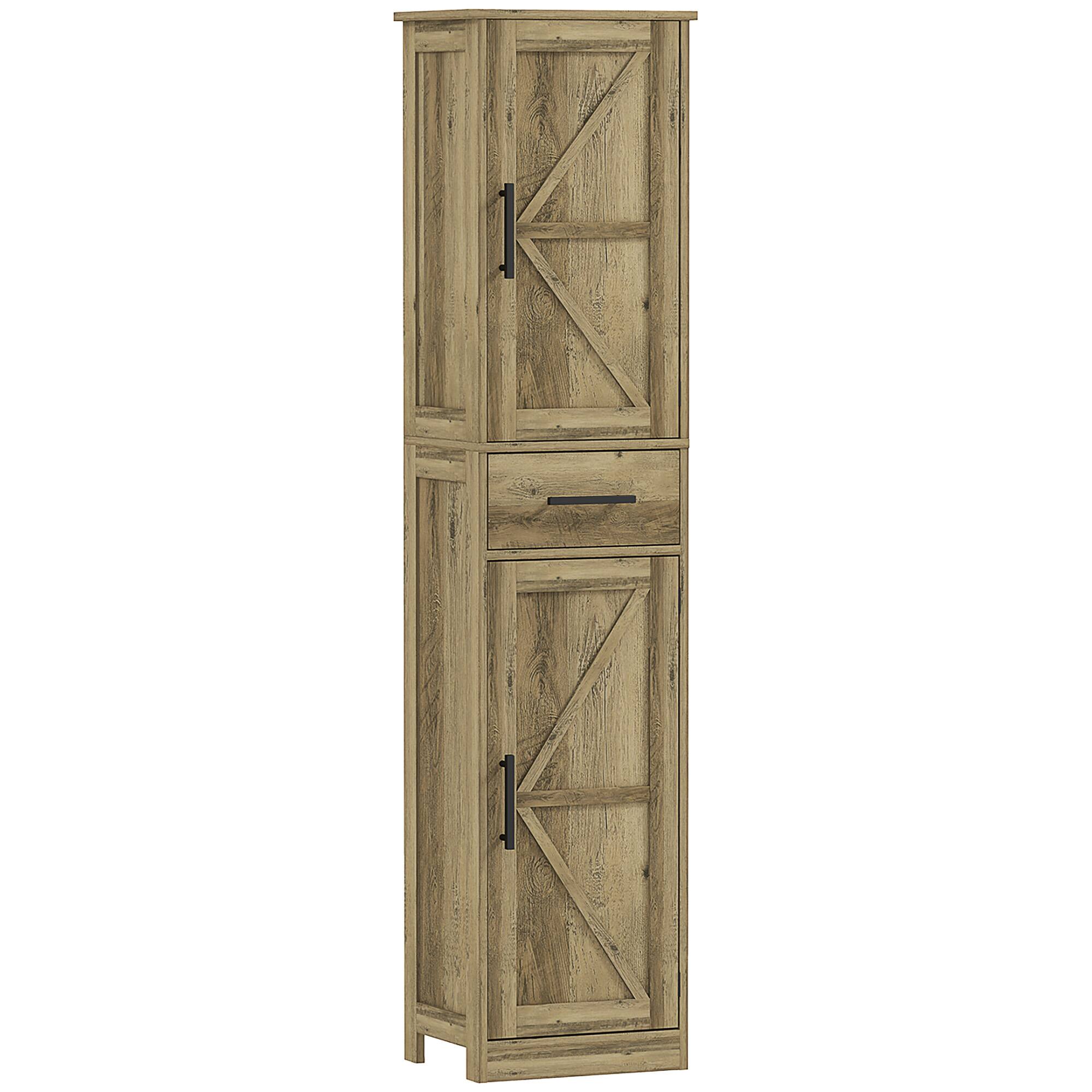 Front. Homcom - Narrow Bathroom Storage Cabinet, 67" Tall Farmhouse Cabinet with Drawer, Barn Doors and Adjustable Shelves - Distressed Gray.