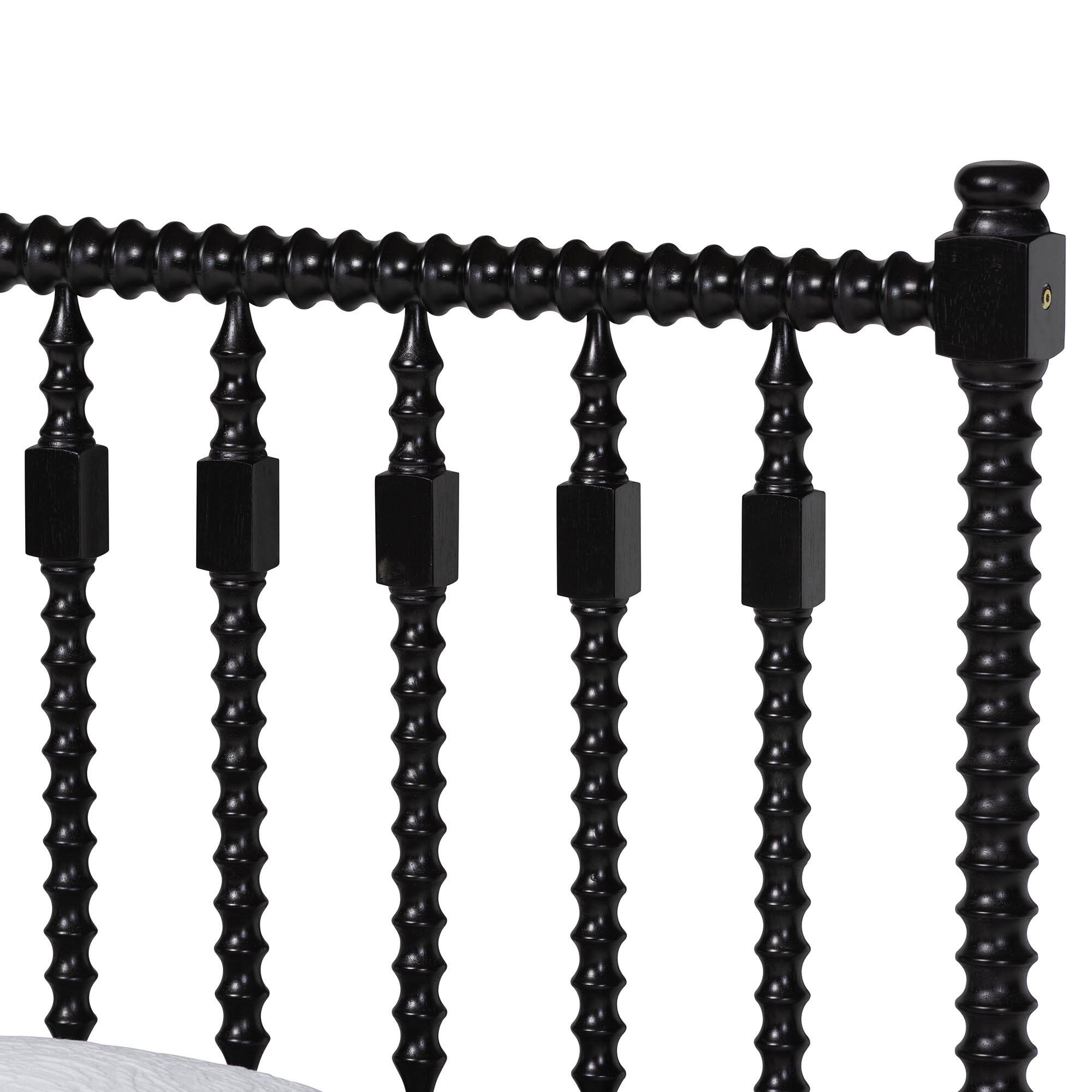 Back. Baxton Studio - Callison Spindle Platform Bed - Turned Farmhouse Bed Frame with Spoked Headboard and Sculpted Legs, Twin - Black.