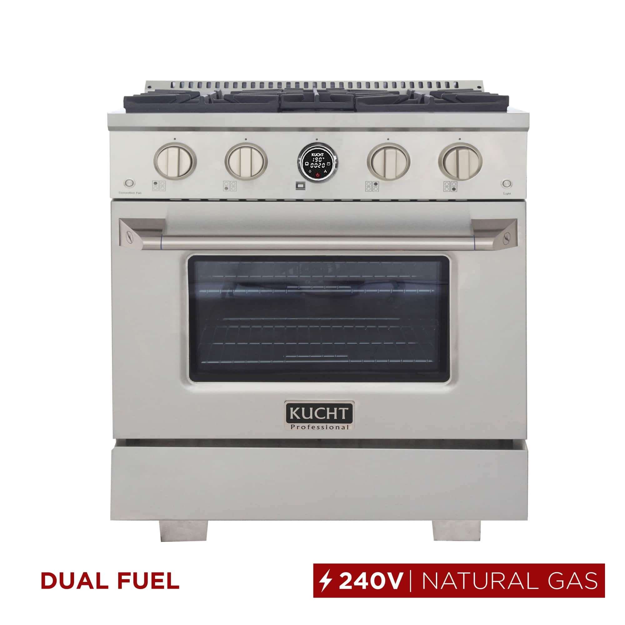 30 in. 4.2 cu. ft. Dual Fuel Range, 4 Burners, NG, Stainless Steel, Kucht Horus Thermostat - Stainless Steel