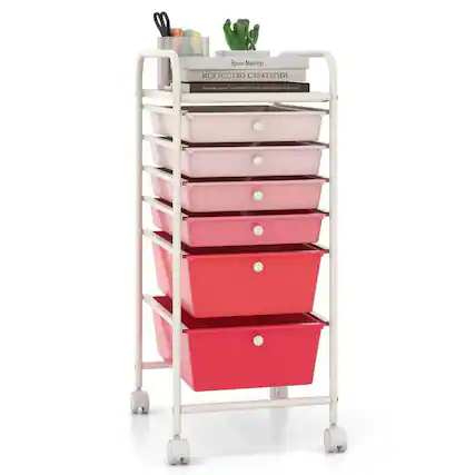 Front. Kadyn - Filing Cabinet Office Drawers, Office Storage Cabinet,6 Drawers Rolling Storage Cart Organizer-Pink.