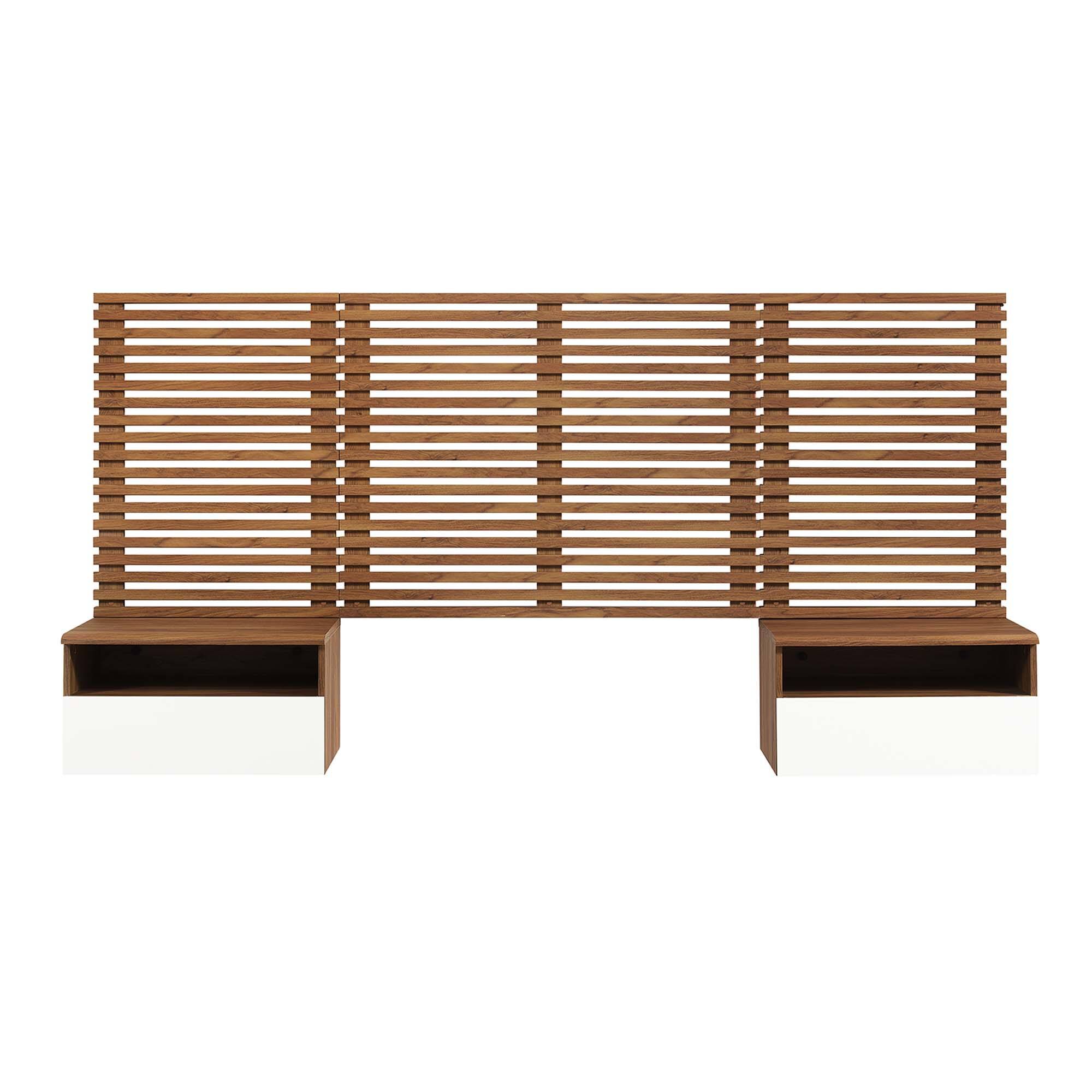 Alt View 2. Modway - Render Wall Mount Headboard and Modern Nightstands - Walnut.