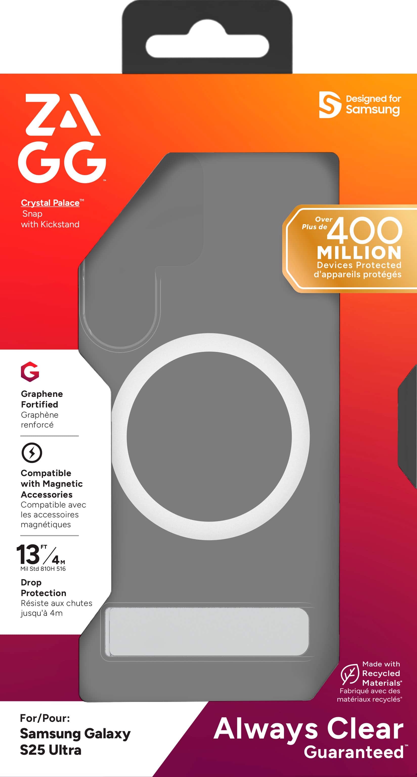 Alt View 12. ZAGG - Crystal Palace Snap MagSafe Compatible Case w/ Kickstand for Samsung S25 Ultra - Clear.