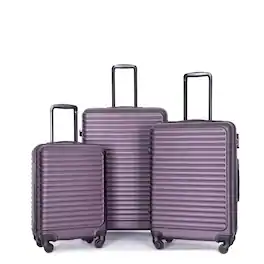 Ropilly - 3 Piece Luggage Set ABS Hardshell Suitcase with Wheels - Purple