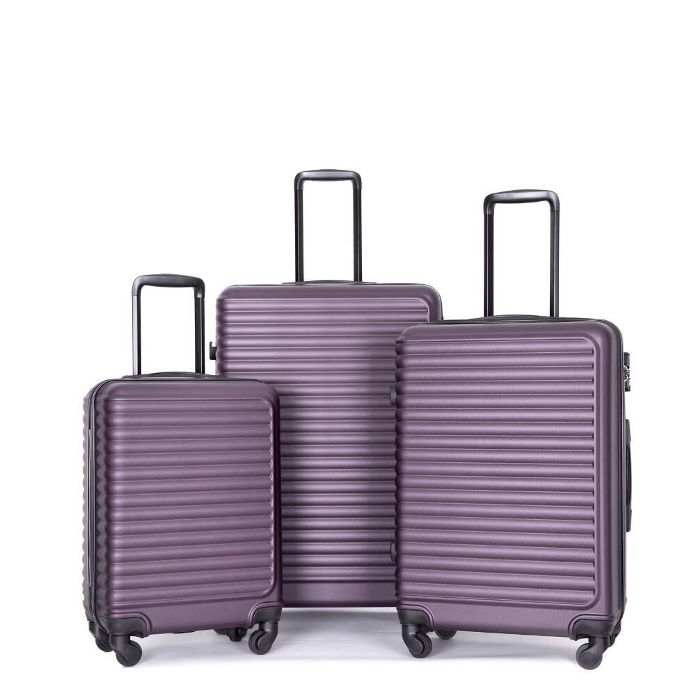 Front. Ropilly - Ropilly 3 Piece Luggage Set Purple ABS Hardshell Suitcase with Wheels - Purple.