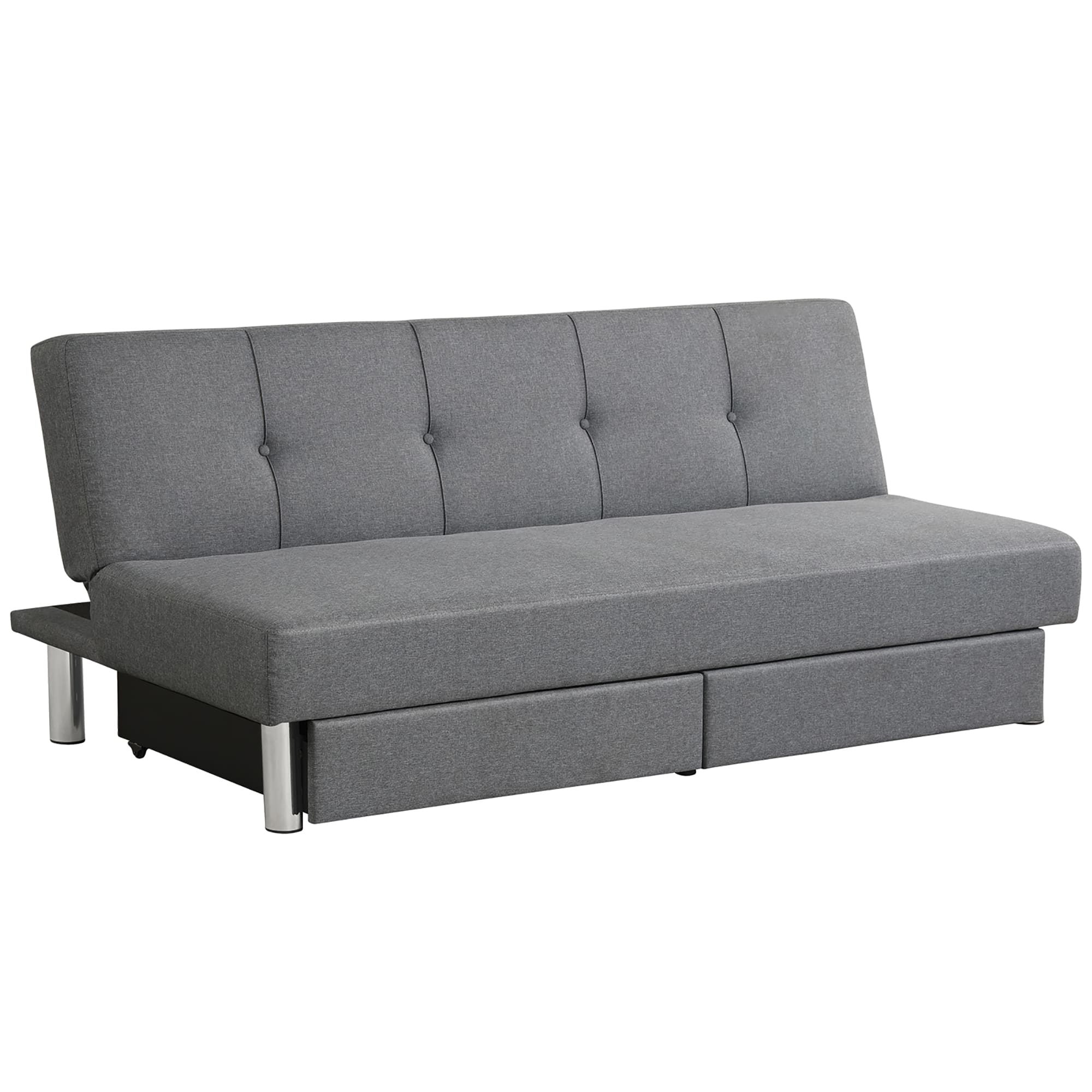 Costway - Convertible Futon Sofa Bed Adjustable Couch Sleeper w/ Two Drawers Grey - Gray
