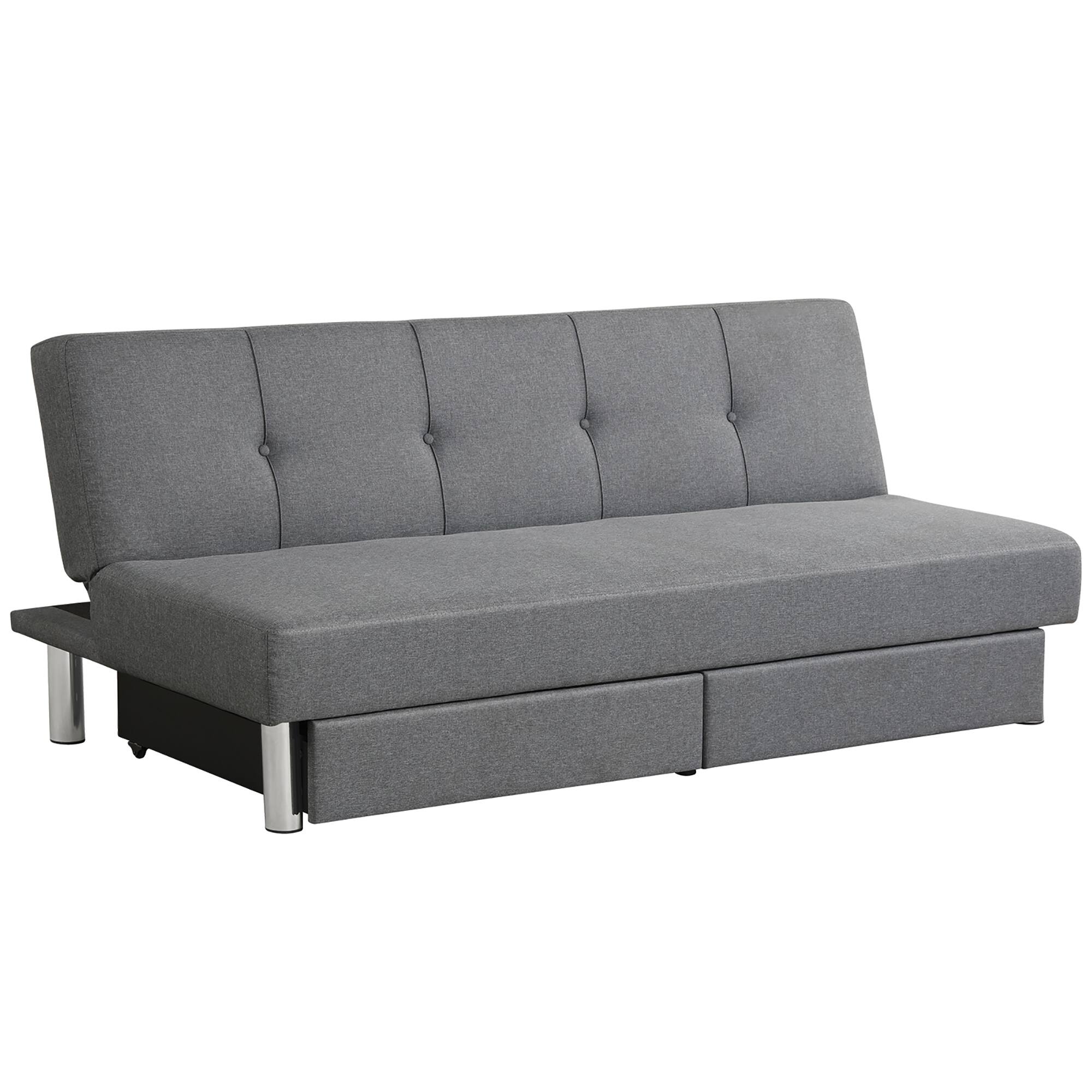 Costway - Convertible Futon Sofa Bed Adjustable Couch Sleeper w/ Two Drawers Grey - Gray