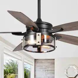 Parrot Uncle - 52" Rustic Wood 5-Blade Indoor Ceiling Fan with Remote and Light Kit - Black