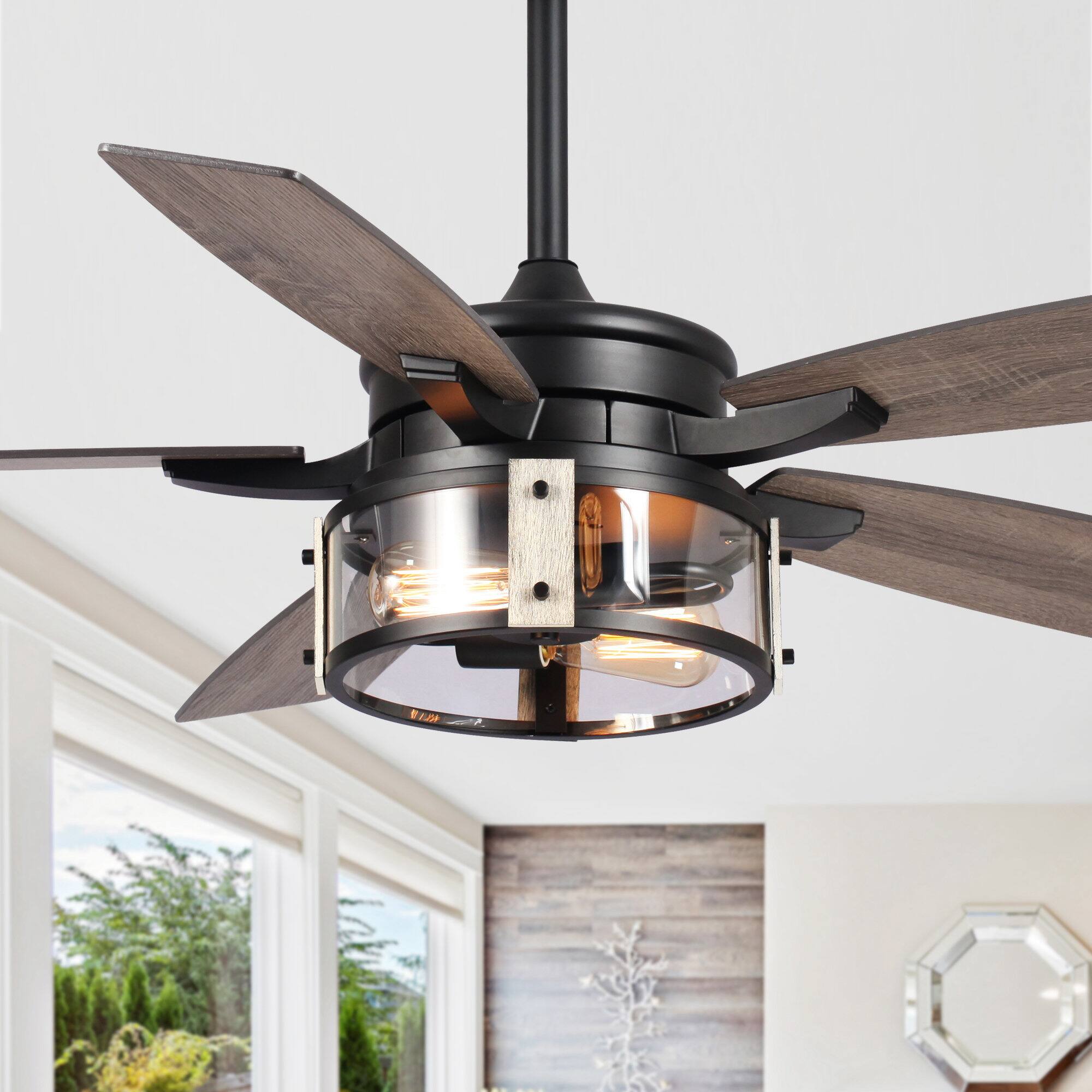Parrot Uncle - 52" Rustic Wood 5-Blade Indoor Ceiling Fan with Remote and Light Kit - Black