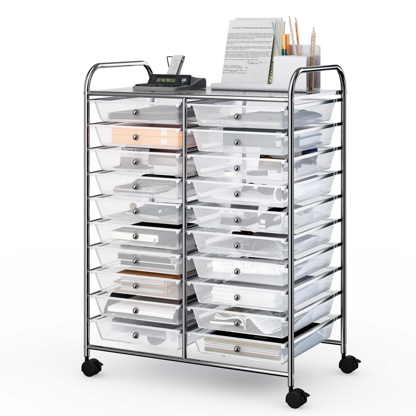 Ecooso - 20-Drawer Mobile Storage Cart Organizer, Rolling Drawer Unit for Craft Room, Classroom and Office Storage - White