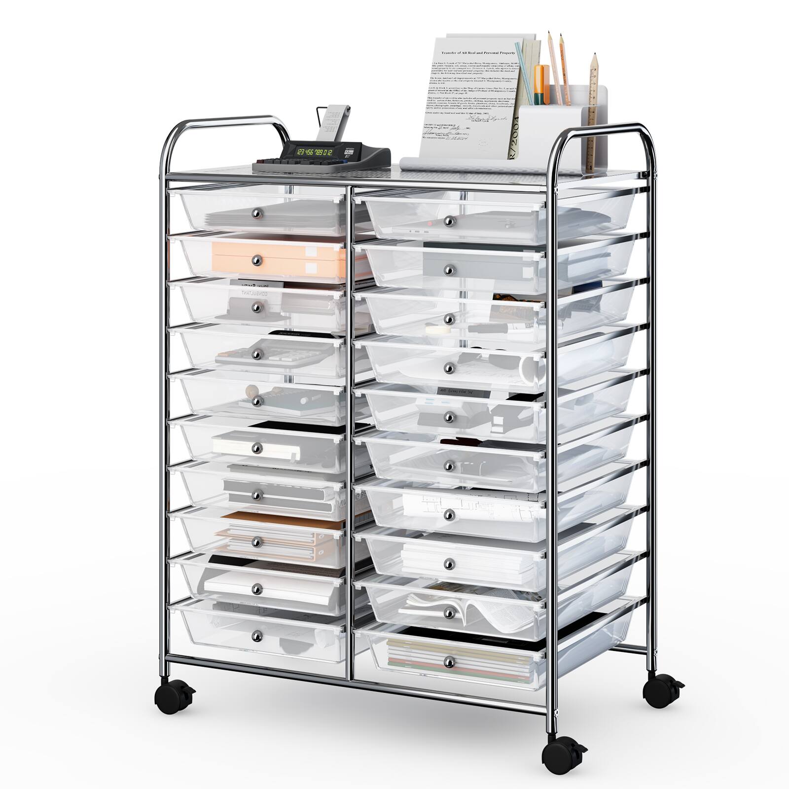 Front. Ecooso - 20-Drawer Mobile Storage Cart Organizer, Rolling Drawer Unit for Craft Room, Classroom and Office Storage - White.