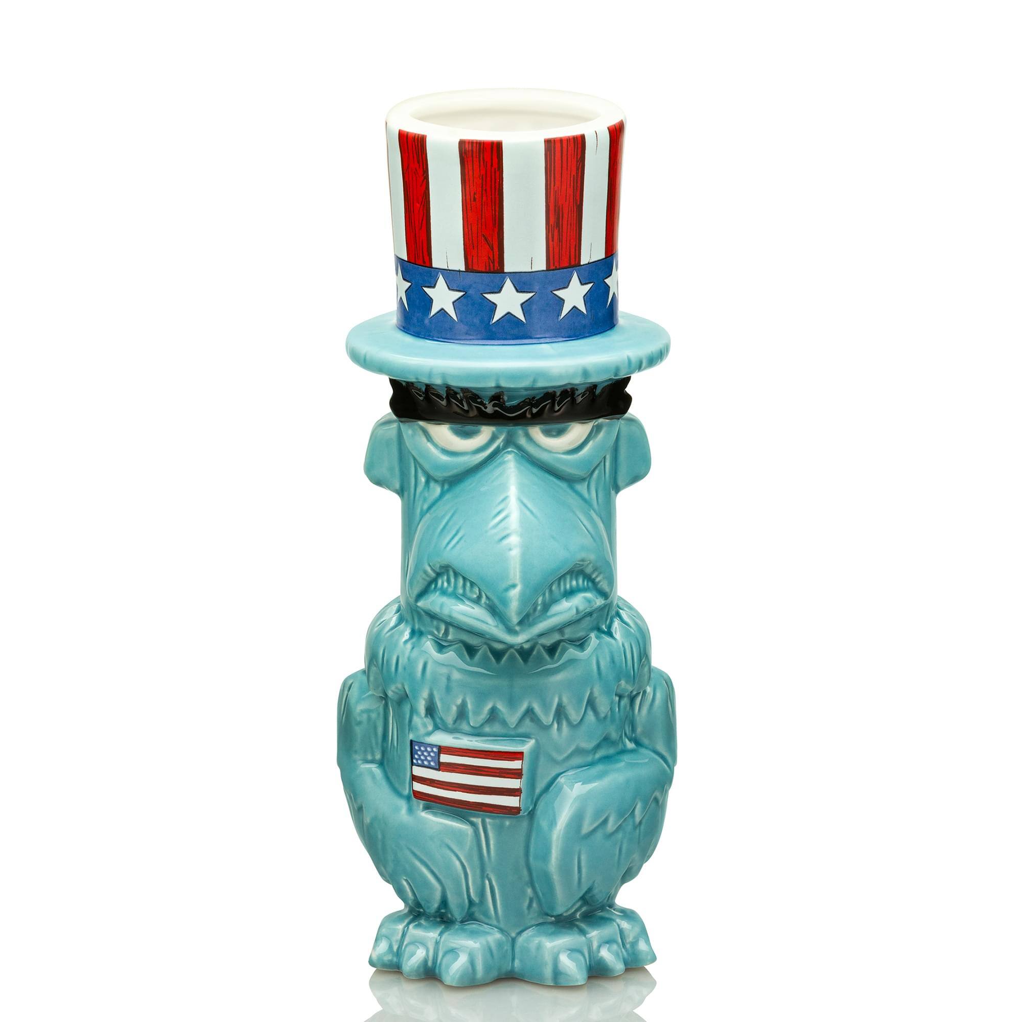 Front. ThinkGeek - Geeki Tikis The Muppets Sam Eagle Ceramic Mug | Holds 17 Ounces - Blue.