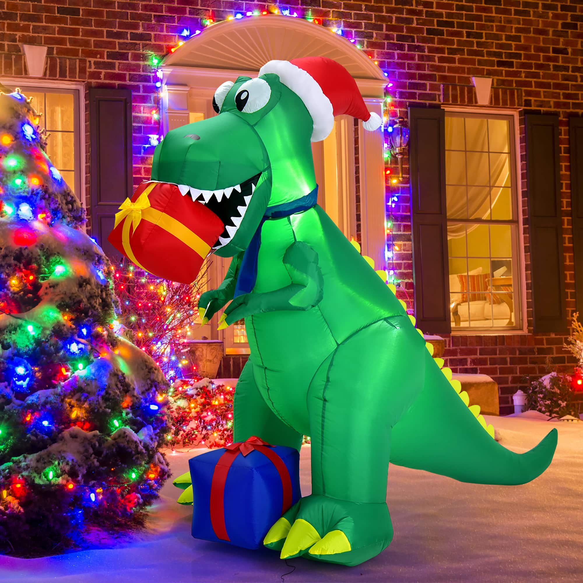 Front. Costway - 6Ft Christmas Inflatable Dinosaur Indoor & Outdoor Christmas Decoration - Multicolor.