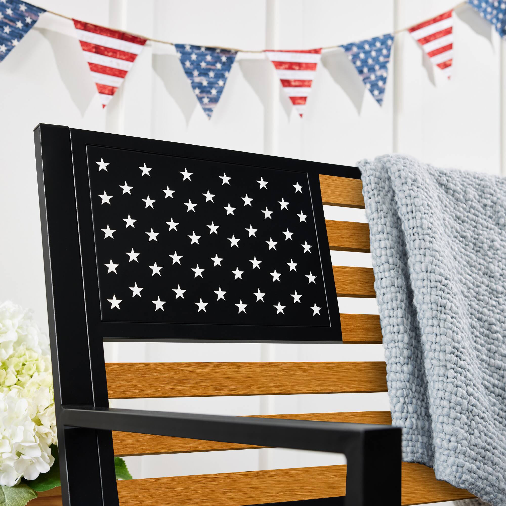 Alt View 5. Best Choice Products - Best Choice Products Indoor Outdoor Steel Garden Bench w/ American Flag Backrest, 790lb Capacity - Black/Wood - black/wood.