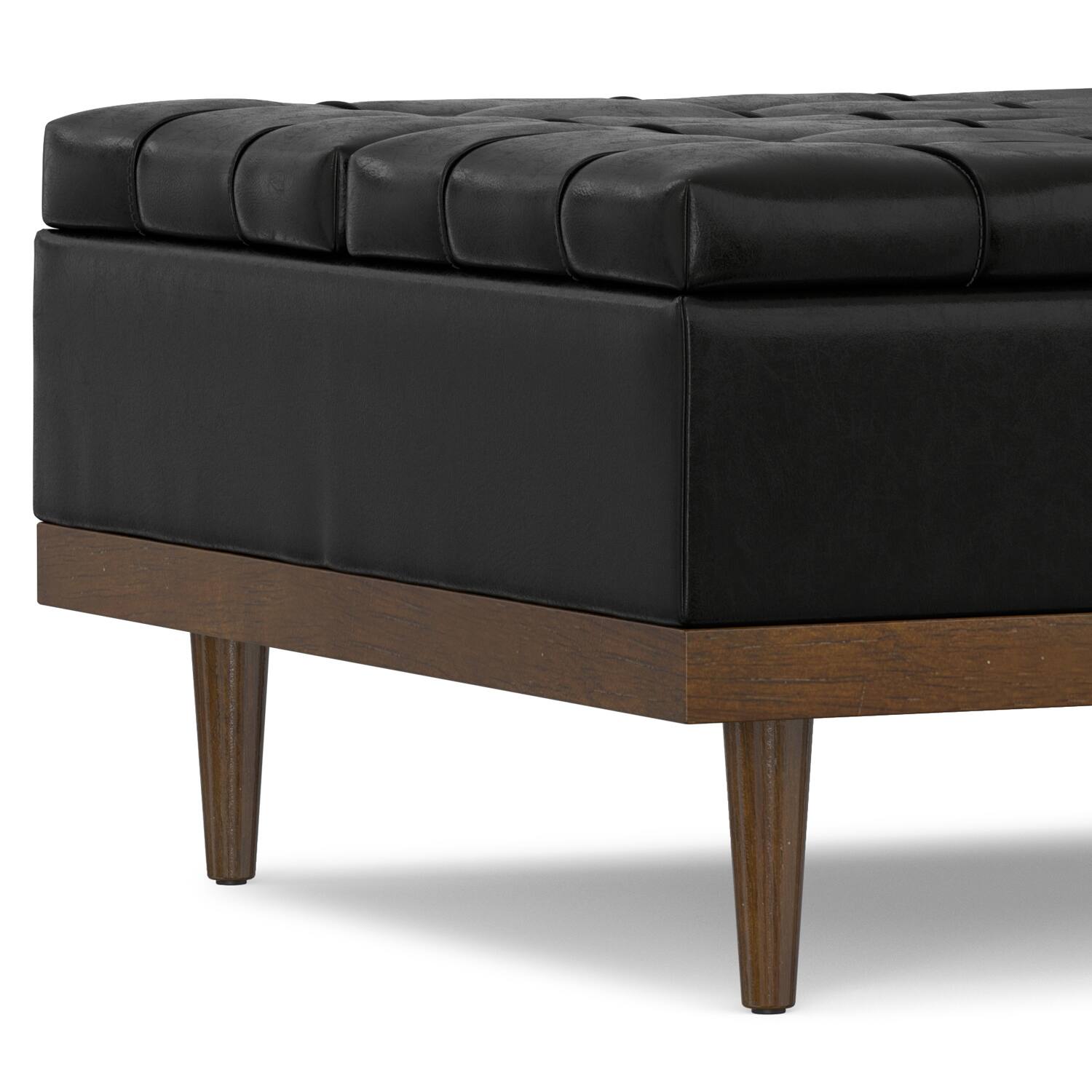 Alt View 5. Simpli Home - Mariah 36 inch Contemporary Rectangle Lift Top Table Storage Ottoman in Midnight Black PU Black faux leather, Assembled - Midnight Black.