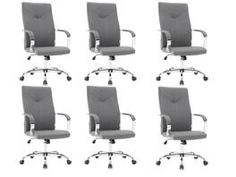 LeisureMod - Set of 6 Sonora High-Back Ergonomic Leather Upholstered Desk Office Chair with Chrome Finish Base for Home Office - Gray