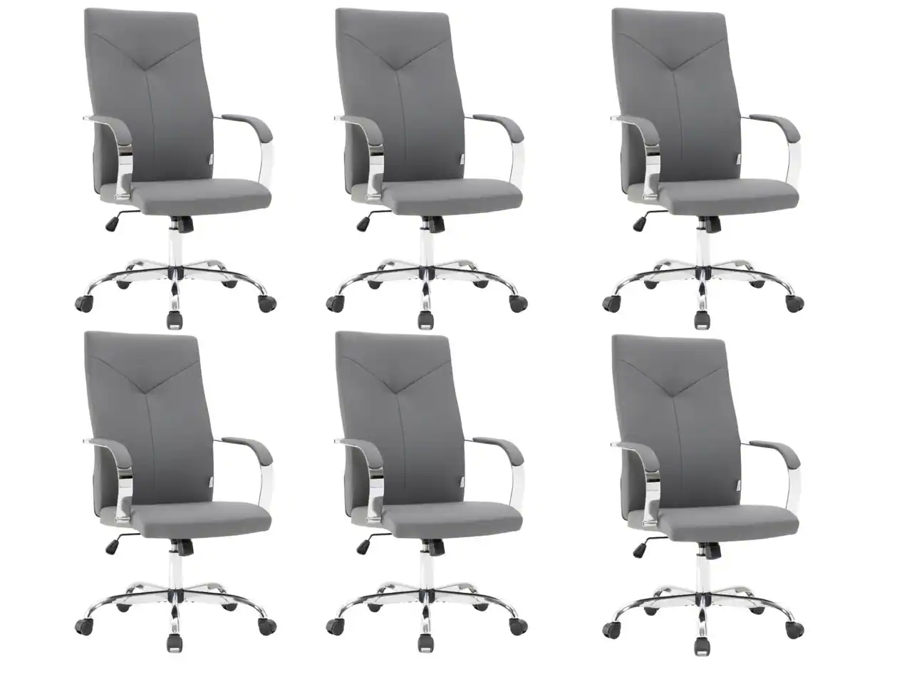 Front. LeisureMod - Set of 6 Sonora High-Back Ergonomic Leather Upholstered Desk Office Chair with Chrome Finish Base for Home Office - Grey.
