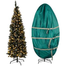 Elf Stor - 6ft Prelit Flocked Christmas Tree with Upright Storage Bag - Green