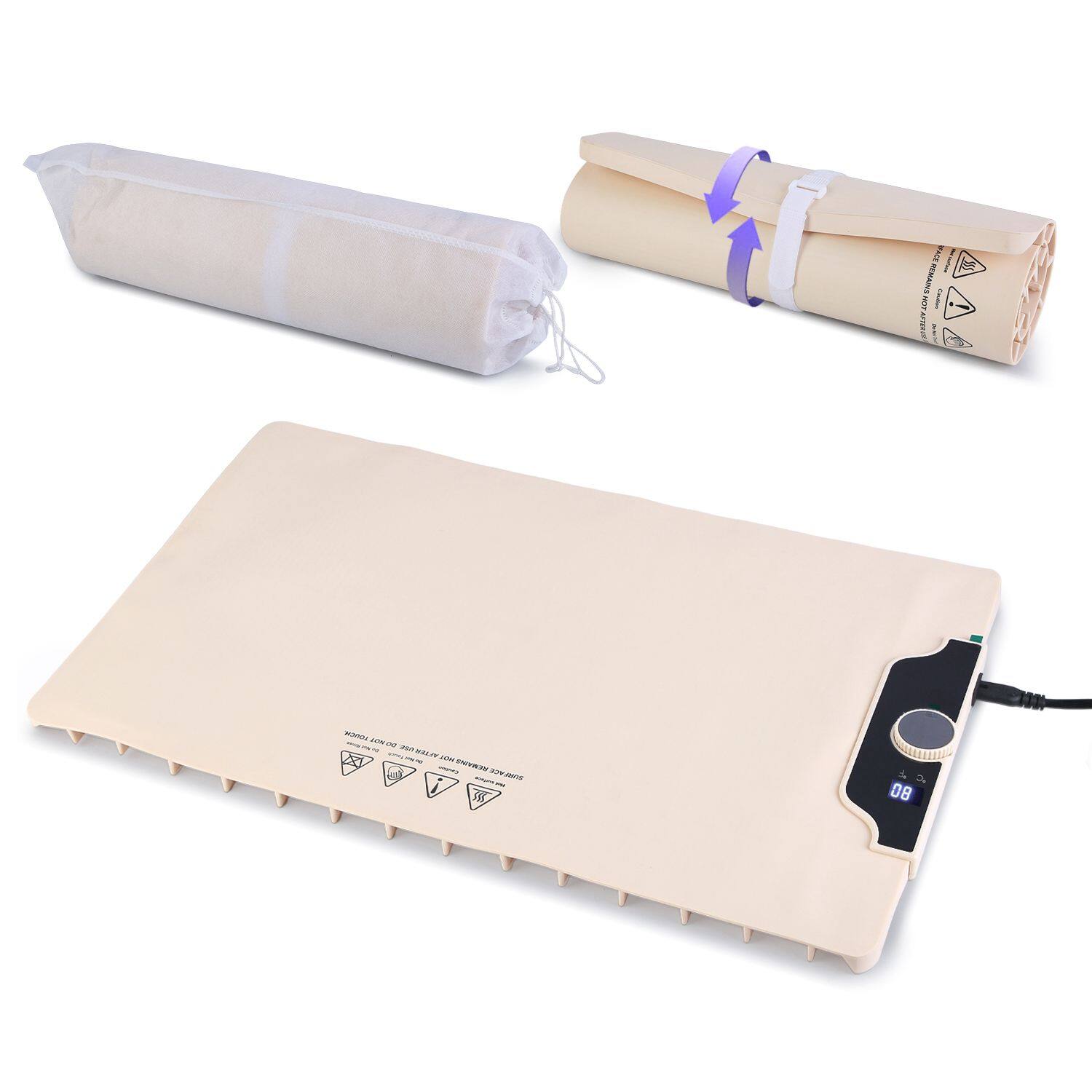 Alt View 7. Akoasm - Silicone Food Warming Mat with Digital Display, 14 Temp and Timer, 300W Fast Heating Pad for Buffets Parties Daily Use - Beige.