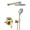 Front. Boyel Living - 5-Spray 9 in. Wall Mount Fixed and Handheld Shower Head 2.4 GPM in Brushed Gold with cUPC Pressure Balance Valve - Brushed Gold.