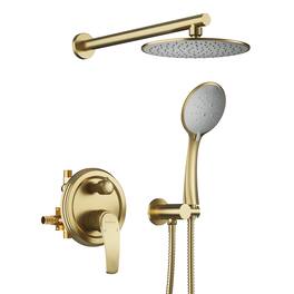 Boyel Living - 5-Spray 9 in. Wall Mount Fixed and Handheld Shower Head 2.4 GPM with cUPC Pressure Balance Valve - Brushed Gold