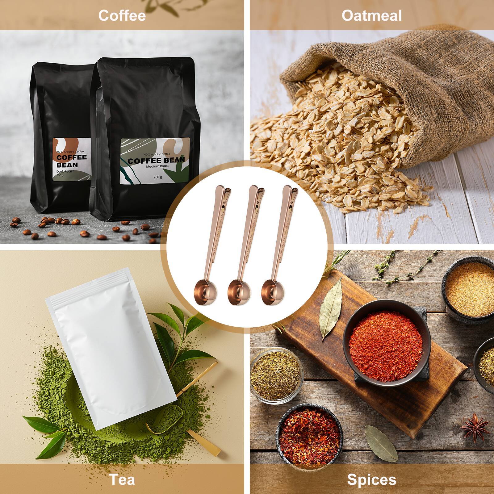 Coffee Oatmeal Tea Spices

COFFEE BEAN
- Dark Roast
- Medium Roast

COFFEE n - P BEAN ds