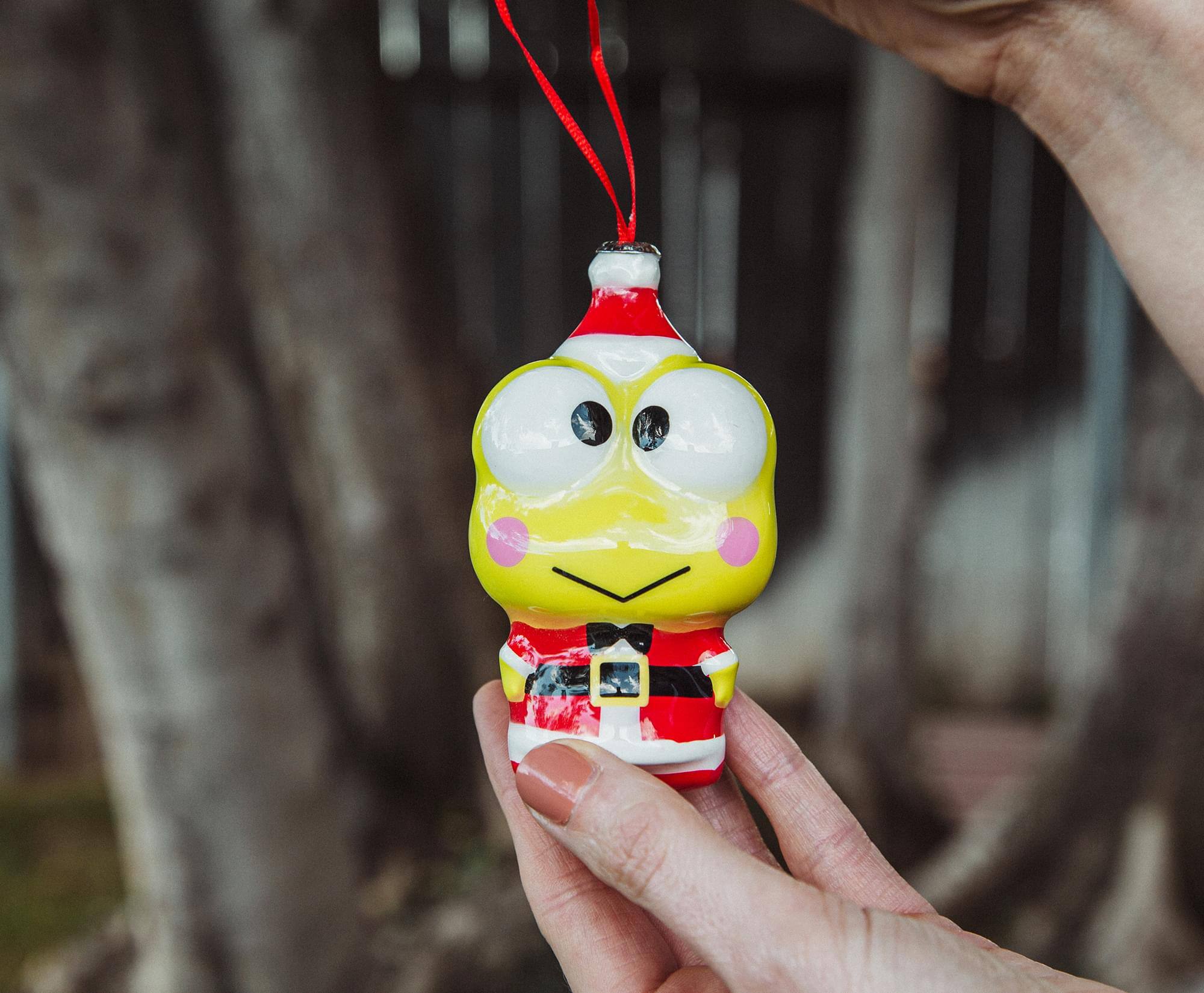 Alt View 2. Surreal Entertainment - Sanrio Keroppi Santa 4-Inch Shatterproof Decoupage Ornament - Green.