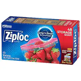 Ziploc - Storage Bags, Quart, 48/Box (314469) - Clear