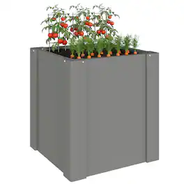 Outsunny - Garden Bed Galvanized Planter Box Outdoor with Gloves for Gardening Vegetables, Flower, Herb - Gray