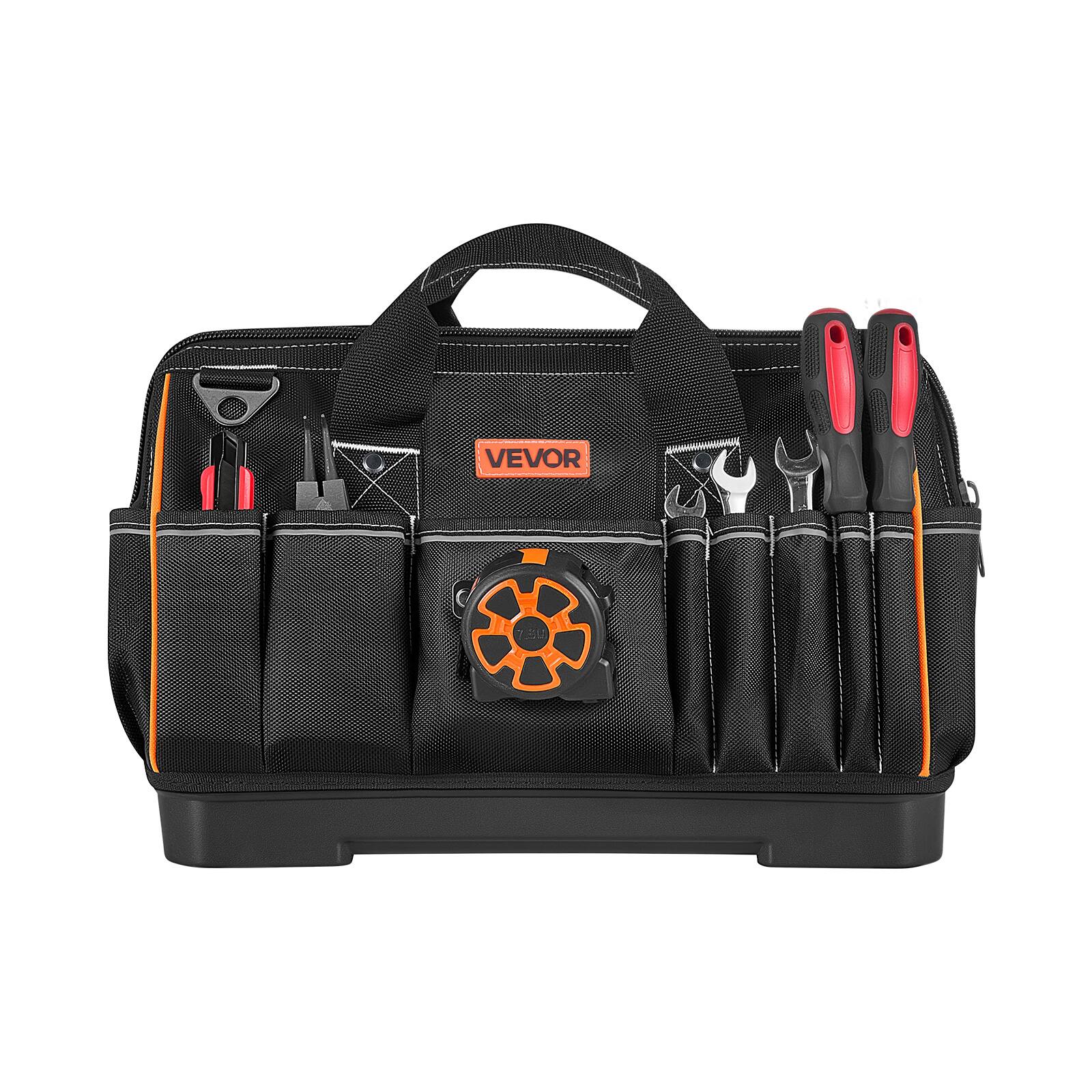 Alt View 5. VEVOR - Tool Bag, 16.1 Inch, 33-Pocket Portable Large Tool Box Organizer Storage, Toolbox with Water-Resistant Base, Zipper - Black;Orange.
