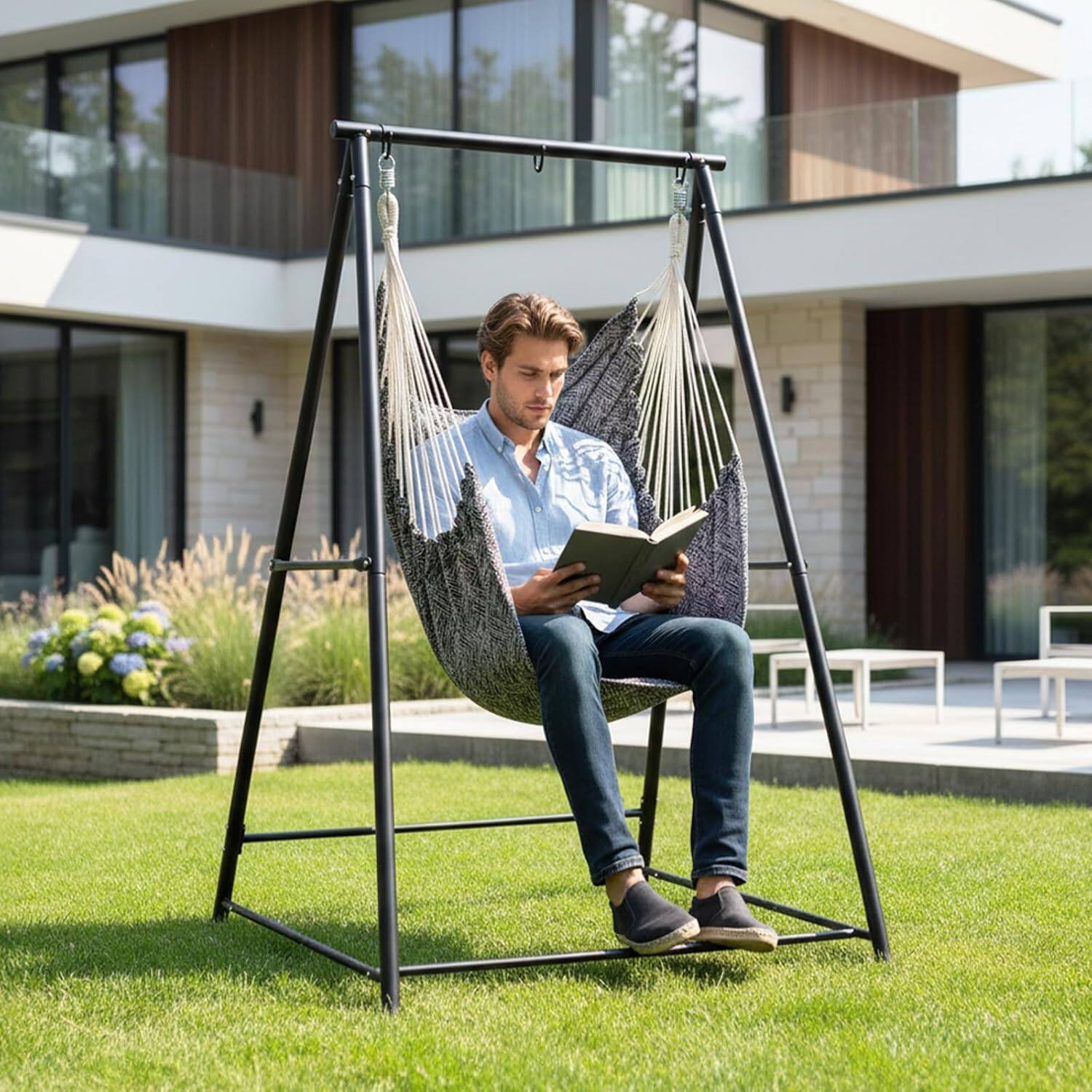 Alt View 8. Winado - Hammock Chair Stand Only, Heavy Duty Steel Stand with Stable Construction, Weatherproof for Patio Garden Indoor Outdoor - Black.