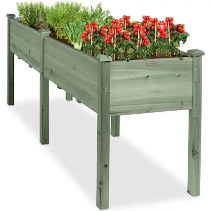 Front. Best Choice Products - Best Choice Products 72x24x30in Raised Garden Bed, Elevated Wood Planter Box for Patio w/ Divider Panel - Sage - Sage.